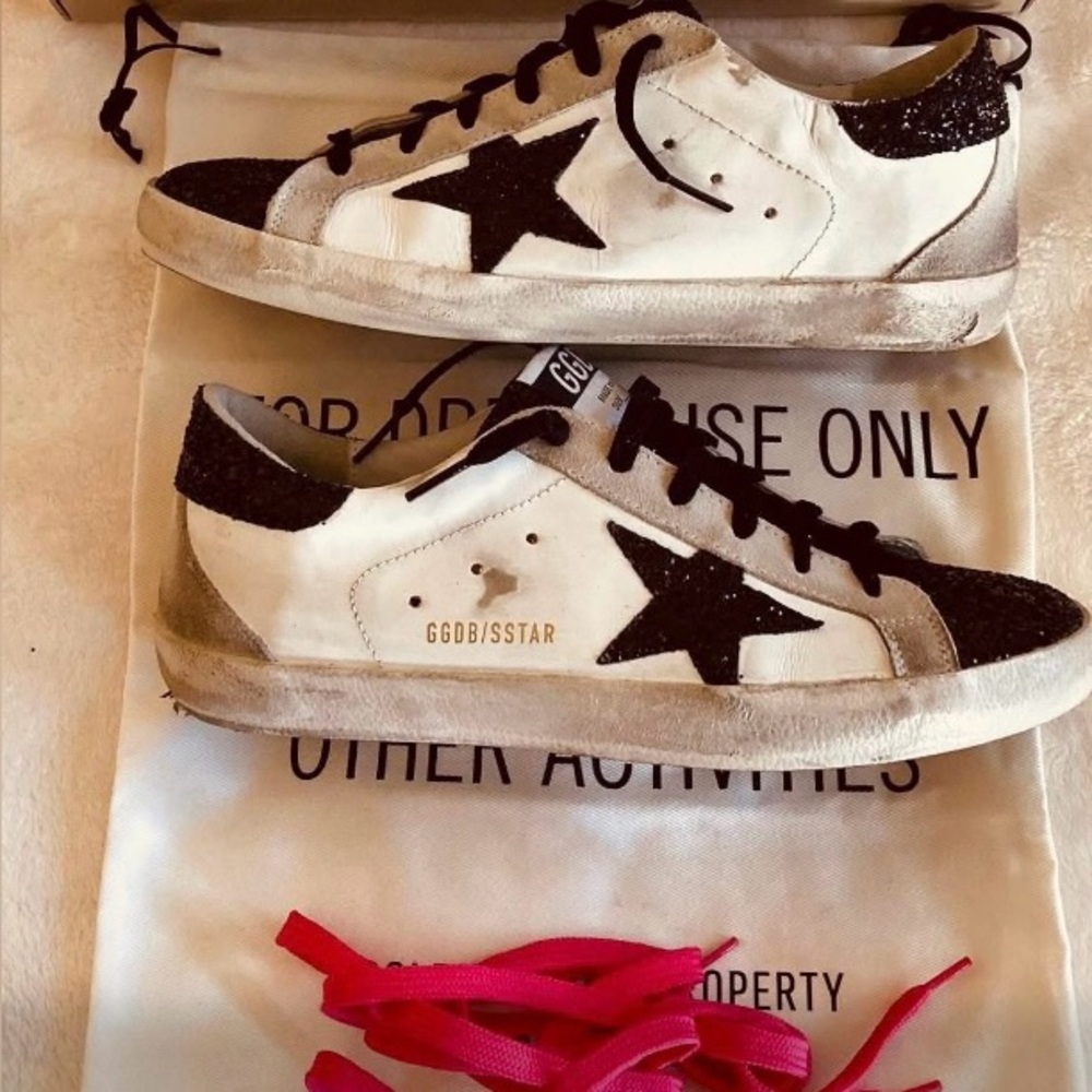 Golden Goose Superstar Black and White glitter Sneakers 40
